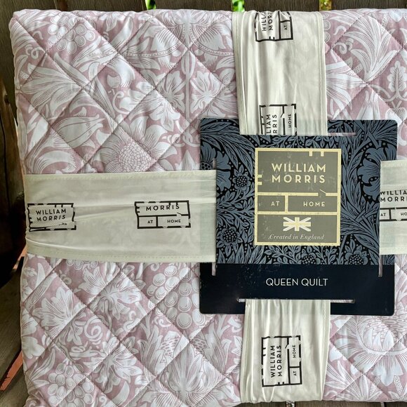 William Morris "Sunflower Plaster" Pink/Mauve Floral QUEEN Size Cotton Quilt - Picture 1 of 7